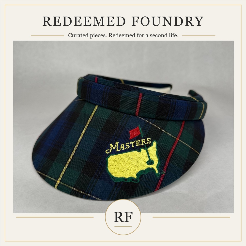 Texace Masters Golf Visor Women One Size Navy Green Tartan Plaid Vintage Logo